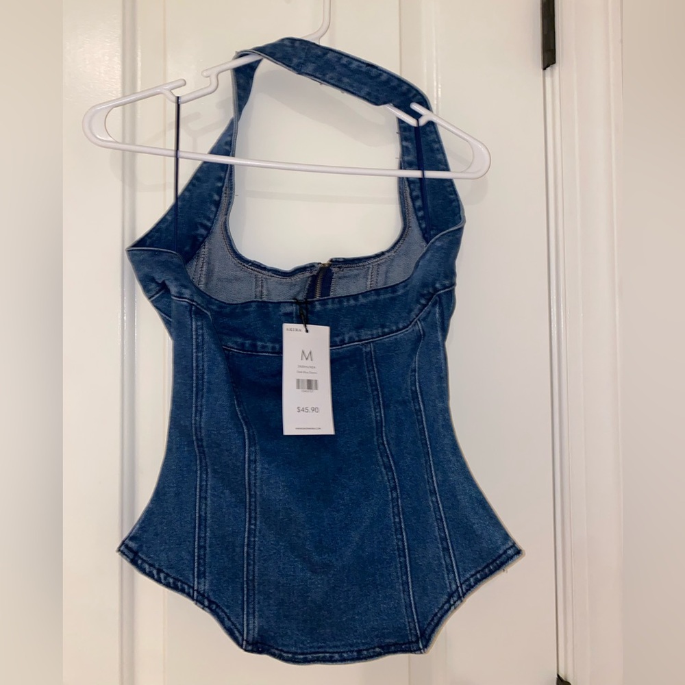 AKIRA Blue Denim Zip-Up Crop Top - Picture 4 of 5